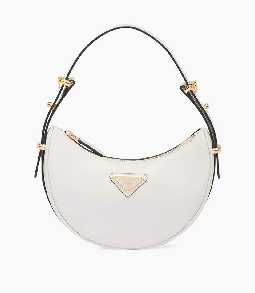PRADA Soft Calfskin Arque Shoulder Bag White