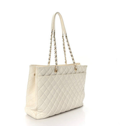 CHANEL Matelasse/Large Shopping Bag White Caviar Skin Tote Bag