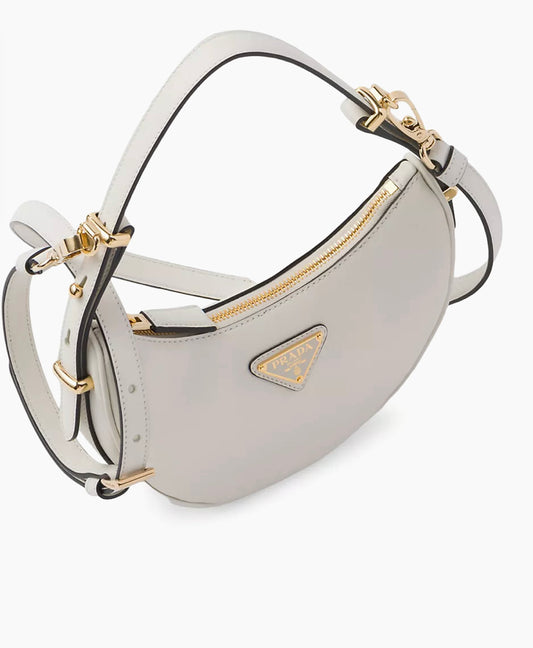 PRADA Soft Calfskin Arque Shoulder Bag White