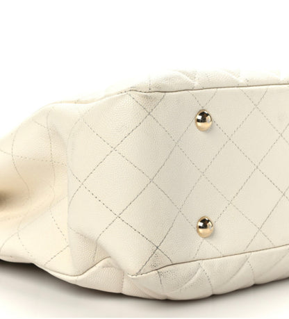 CHANEL Matelasse/Large Shopping Bag White Caviar Skin Tote Bag